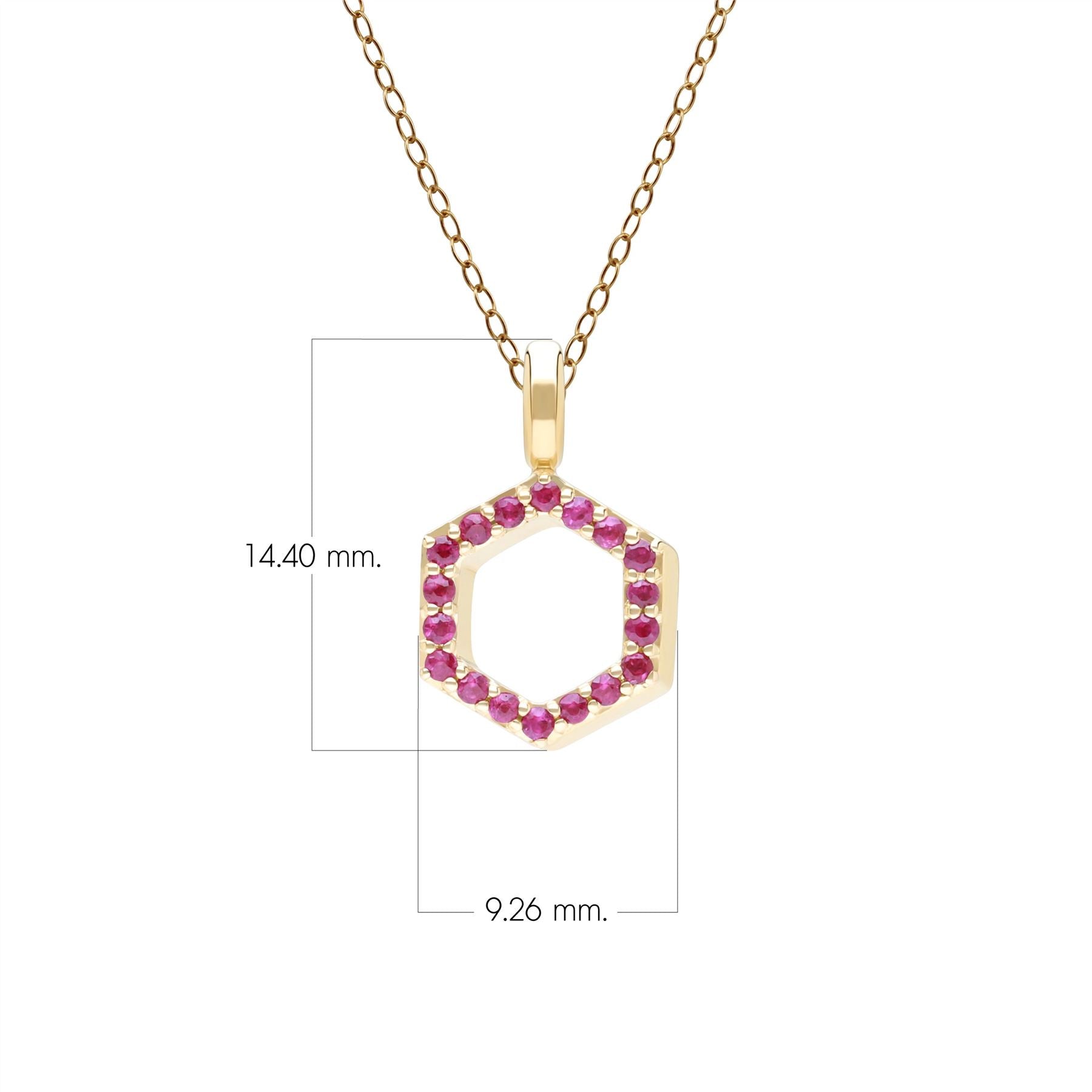 Geometric Hex ruby Pendant Necklace in 9ct Yellow Gold Dimensions 