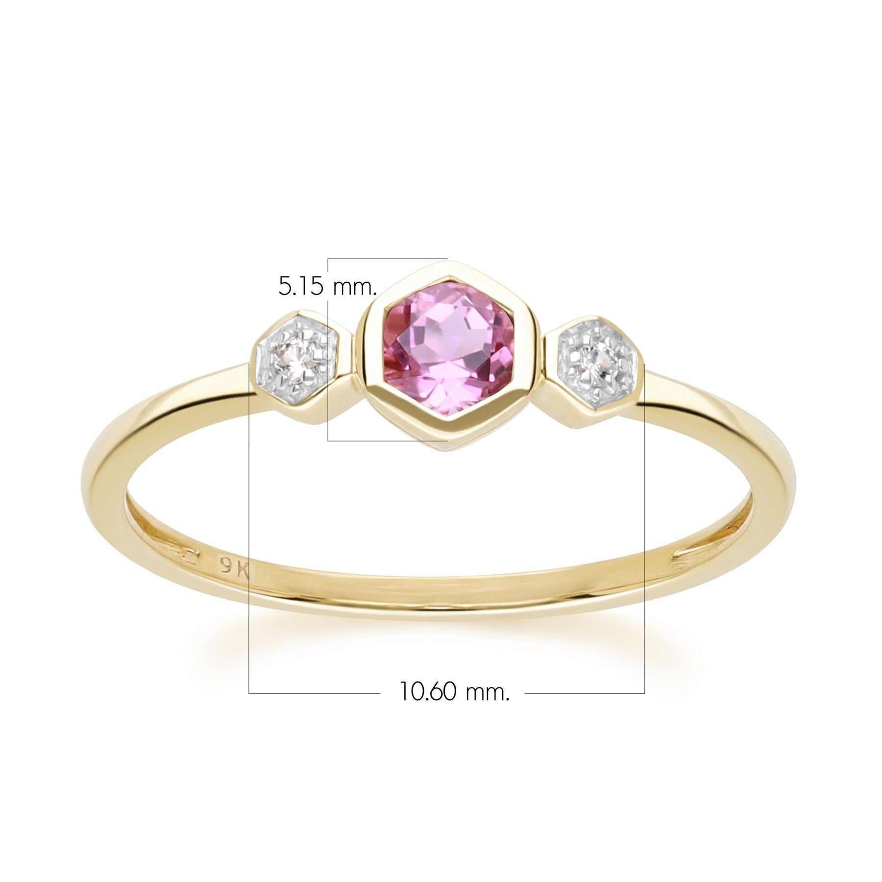 Geometric Round Pink Tourmaline and Sapphire Ring in 9ct Yellow Gold Dimensions 