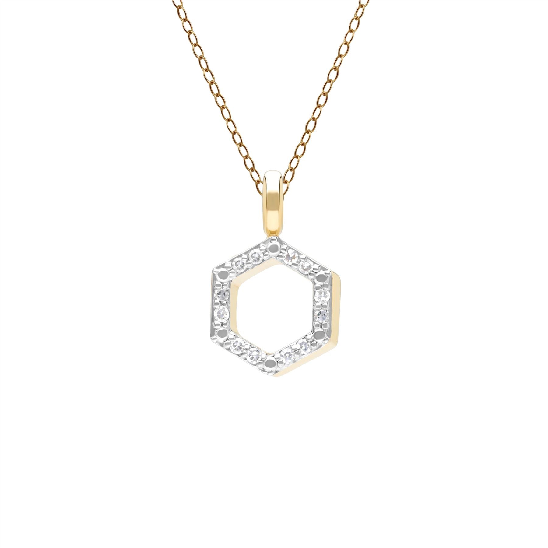 Geometric Hex Diamond Pendant Necklace in 9ct Yellow Gold Front