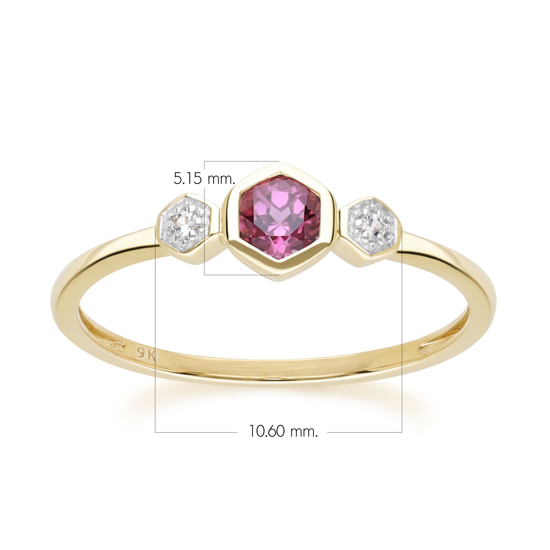 Geometric Round Rhodolite and Sapphire Ring in 9ct Yellow Gold Dimensions 