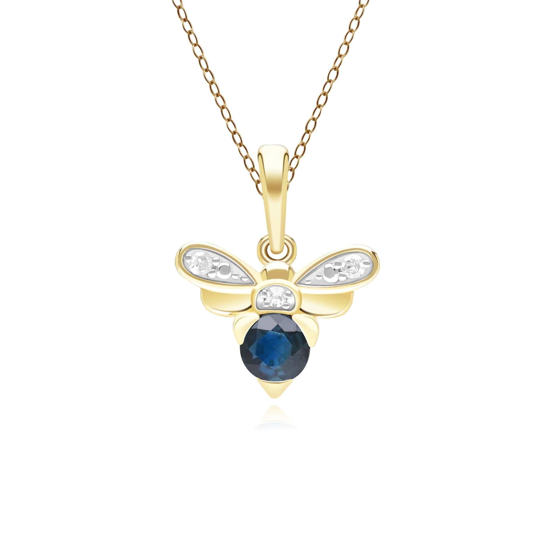 Honeycomb Inspired Blue Sapphire and Diamond Bee Pendant Necklace in 9ct Yellow GoldFront  135P2123039