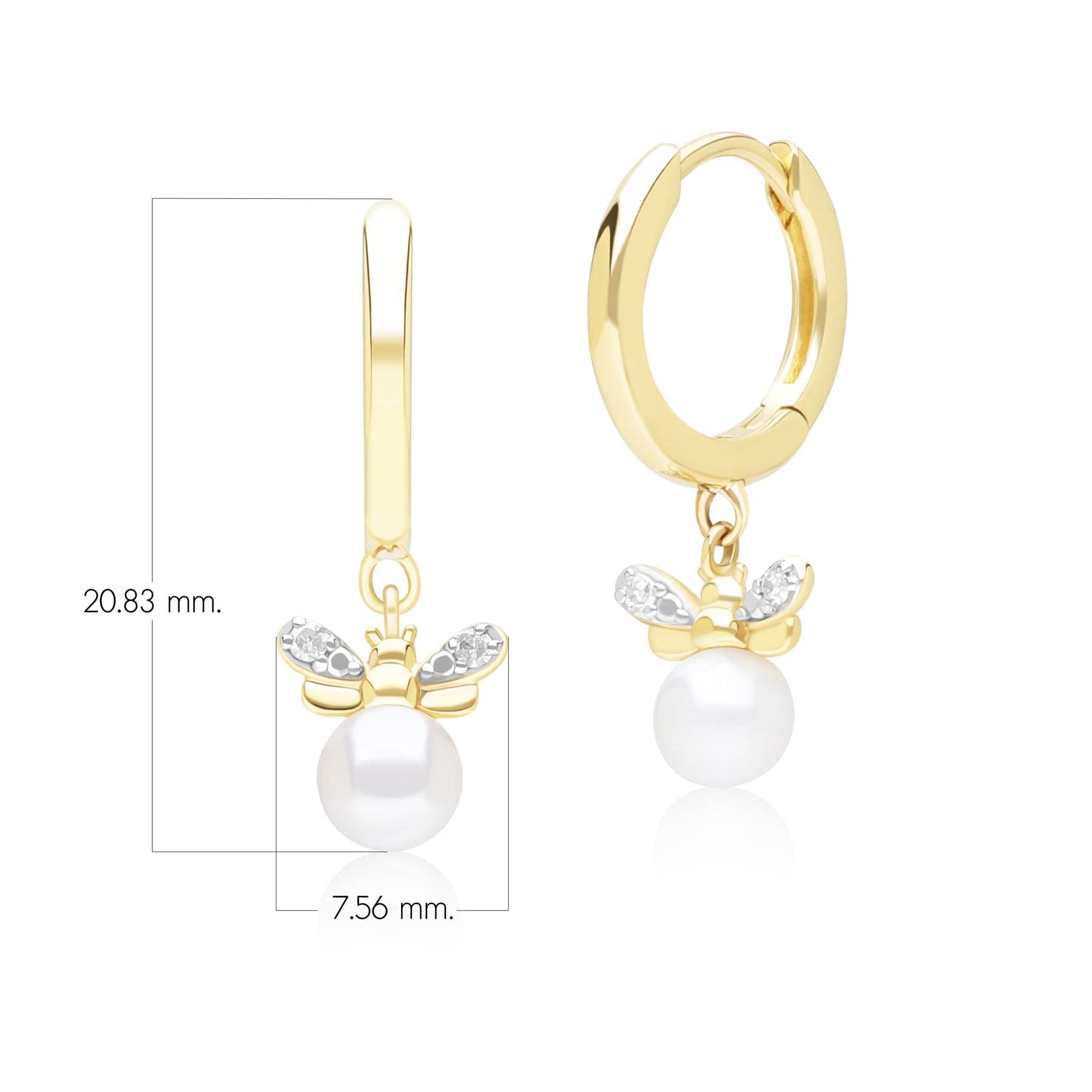 Honeycomb Inspired Pearl and Diamond Bee Hoop Earrings in 9ct Yellow GoldDimensions  135E1873019