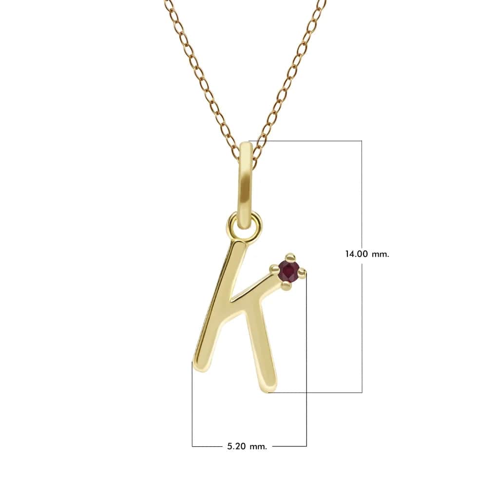 Initial Ruby Letter Necklace In 9ct Yellow Gold