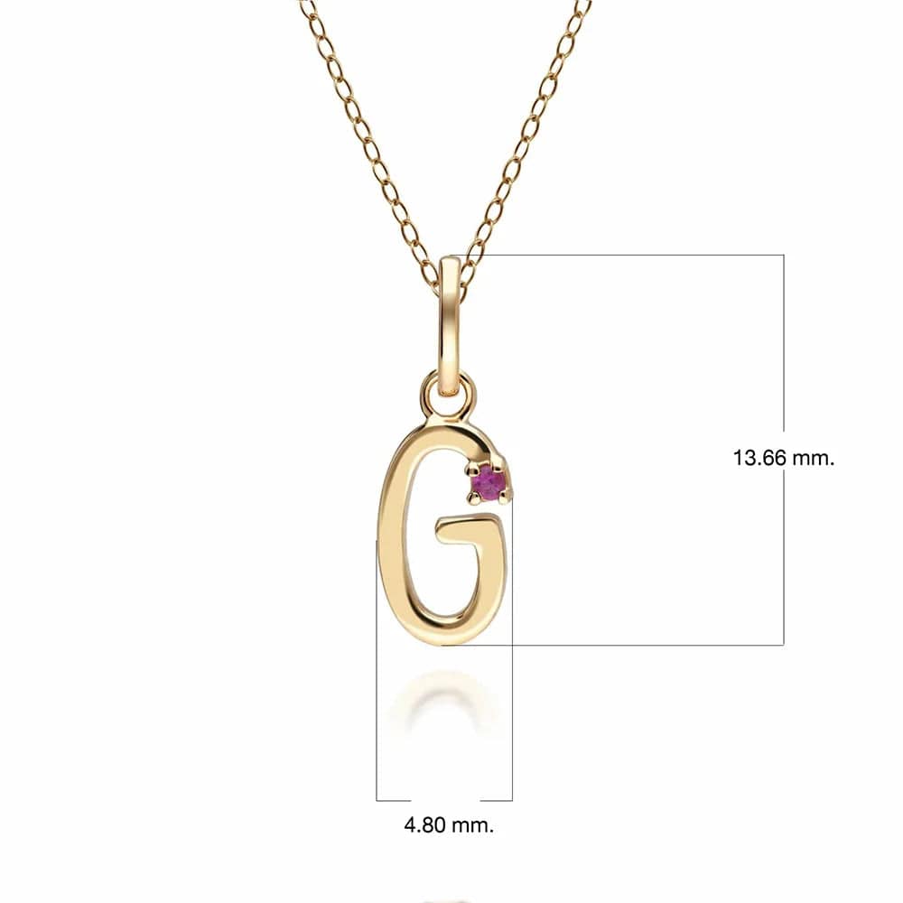 Initial Ruby Letter Necklace In 9ct Yellow Gold