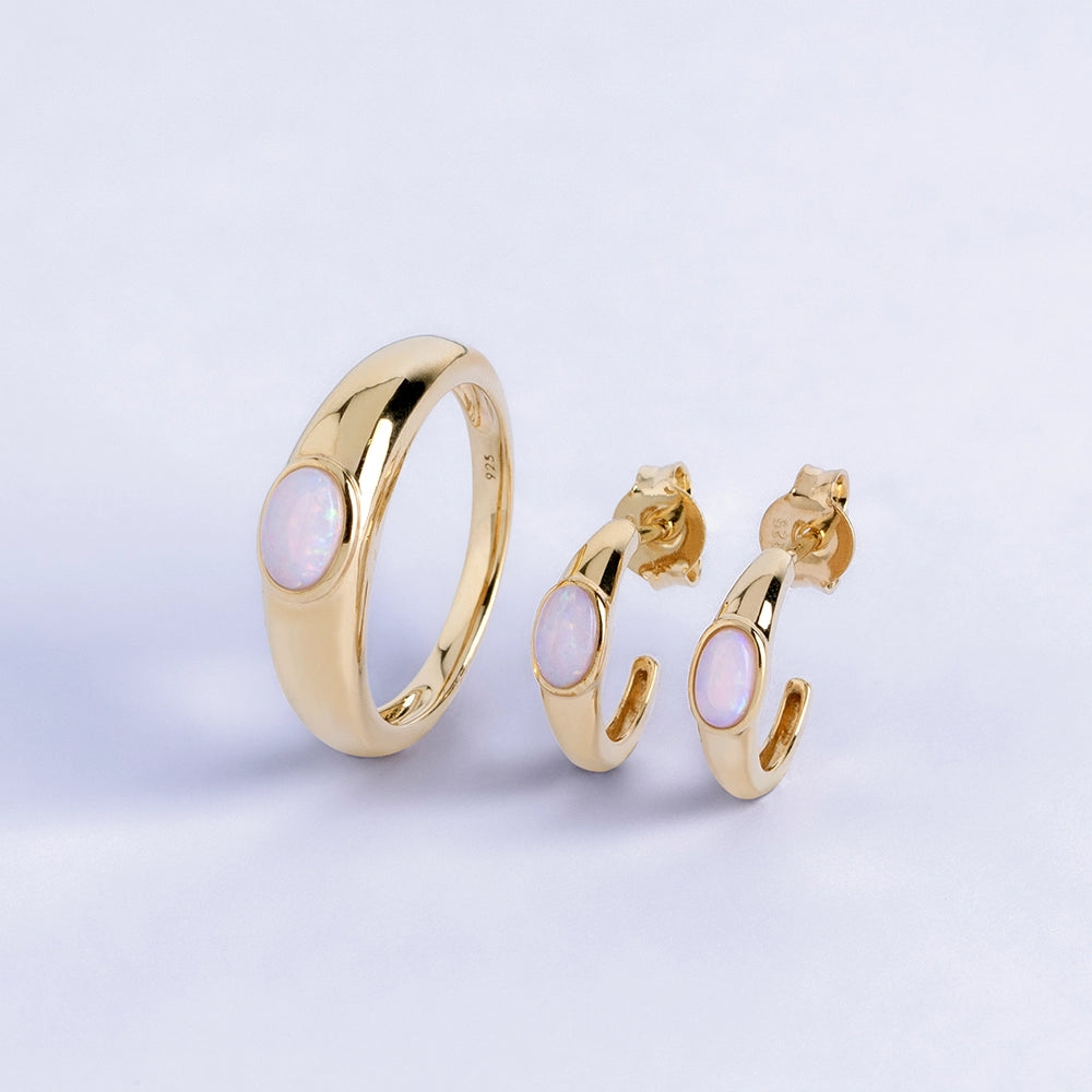 Modern_classic_oval_opal_half_hoop_earrings_and_ring_in_gold_plated_sterling_silver