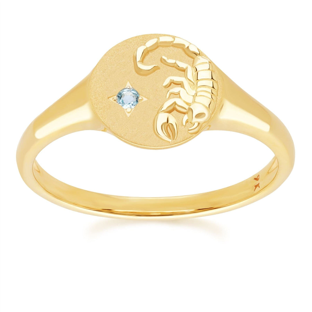 Zodiac Swiss Blue Topaz Scorpio Signet Ring In 9ct Yellow GoldFront  135R2088019