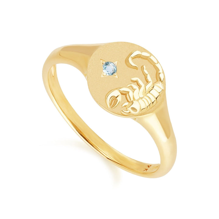 Zodiac Swiss Blue Topaz Scorpio Signet Ring In 9ct Yellow GoldSide  135R2088019
