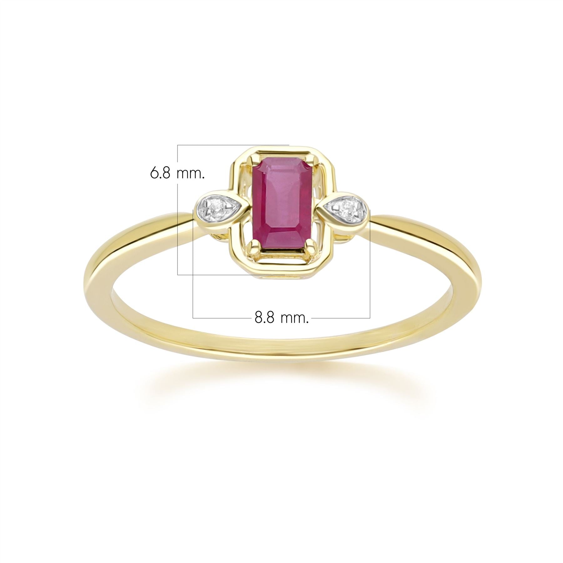 Classic Ruby Baguette & Diamond Ring In 9ct Yellow Gold