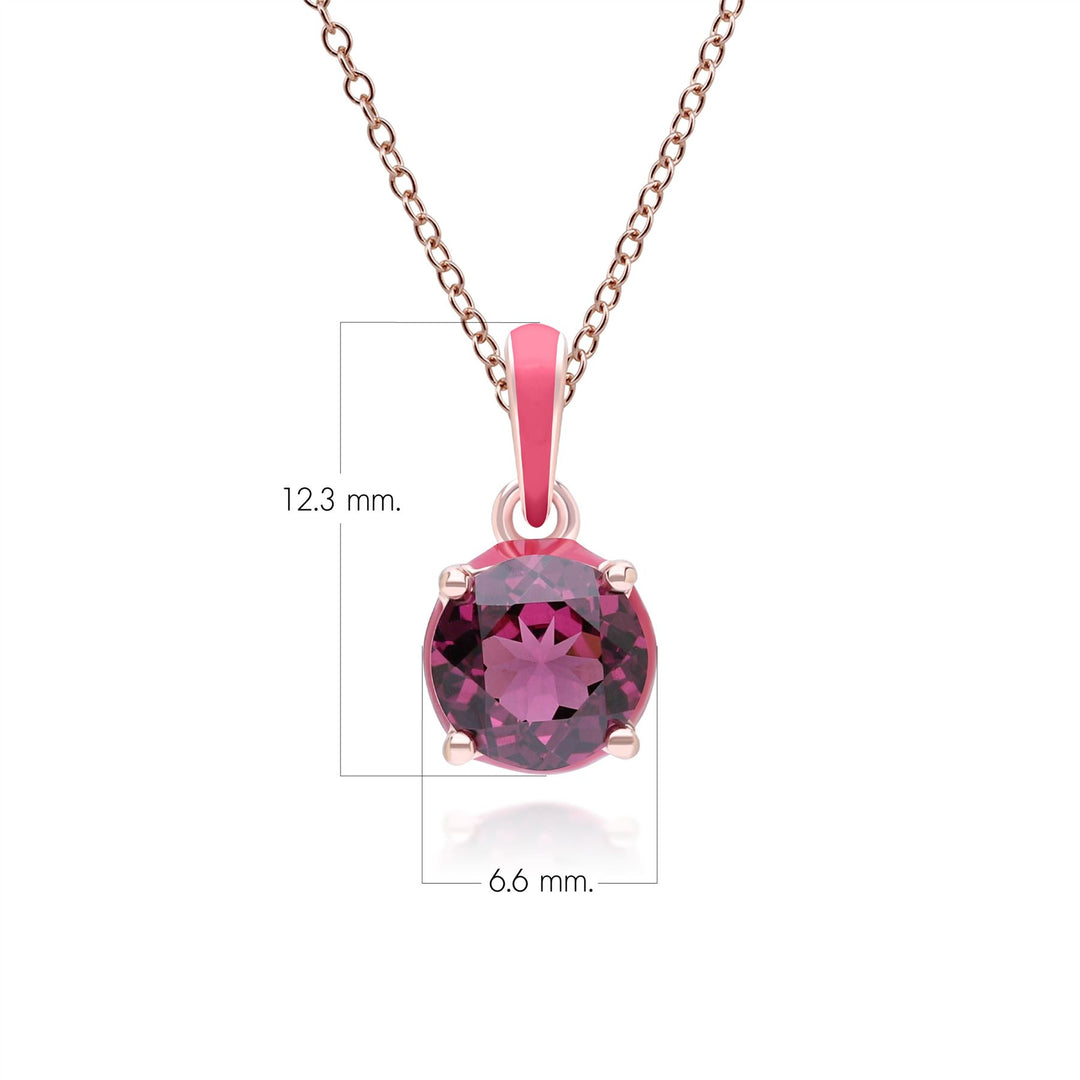 Siberian Waltz Pink Enamel & Round Rhodolite Pendant Necklace In Rose Gold Vermeil