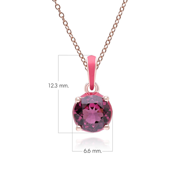 Siberian Waltz Pink Enamel & Round Rhodolite Pendant Necklace In Rose Gold Vermeil