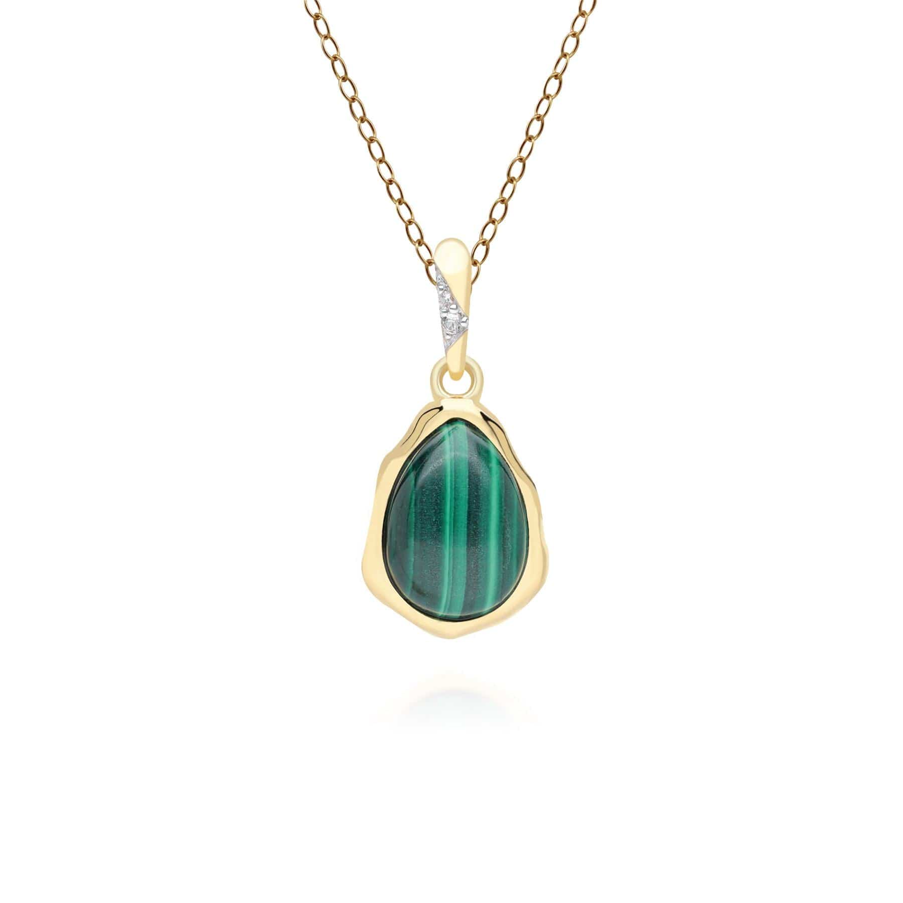 253P335301925 Irregular Malachite & Topaz Pendant In 18ct Gold Plated SterlIng Silver Front