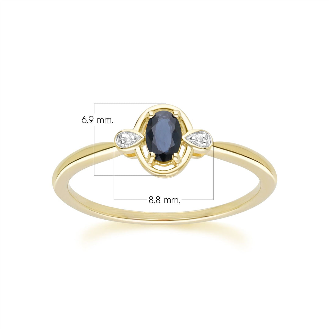 Classic Oval Sapphire & Round Diamond Ring In 9ct Yellow Gold