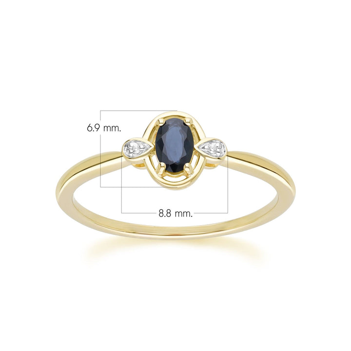 Classic Oval Sapphire & Round Diamond Ring In 9ct Yellow Gold