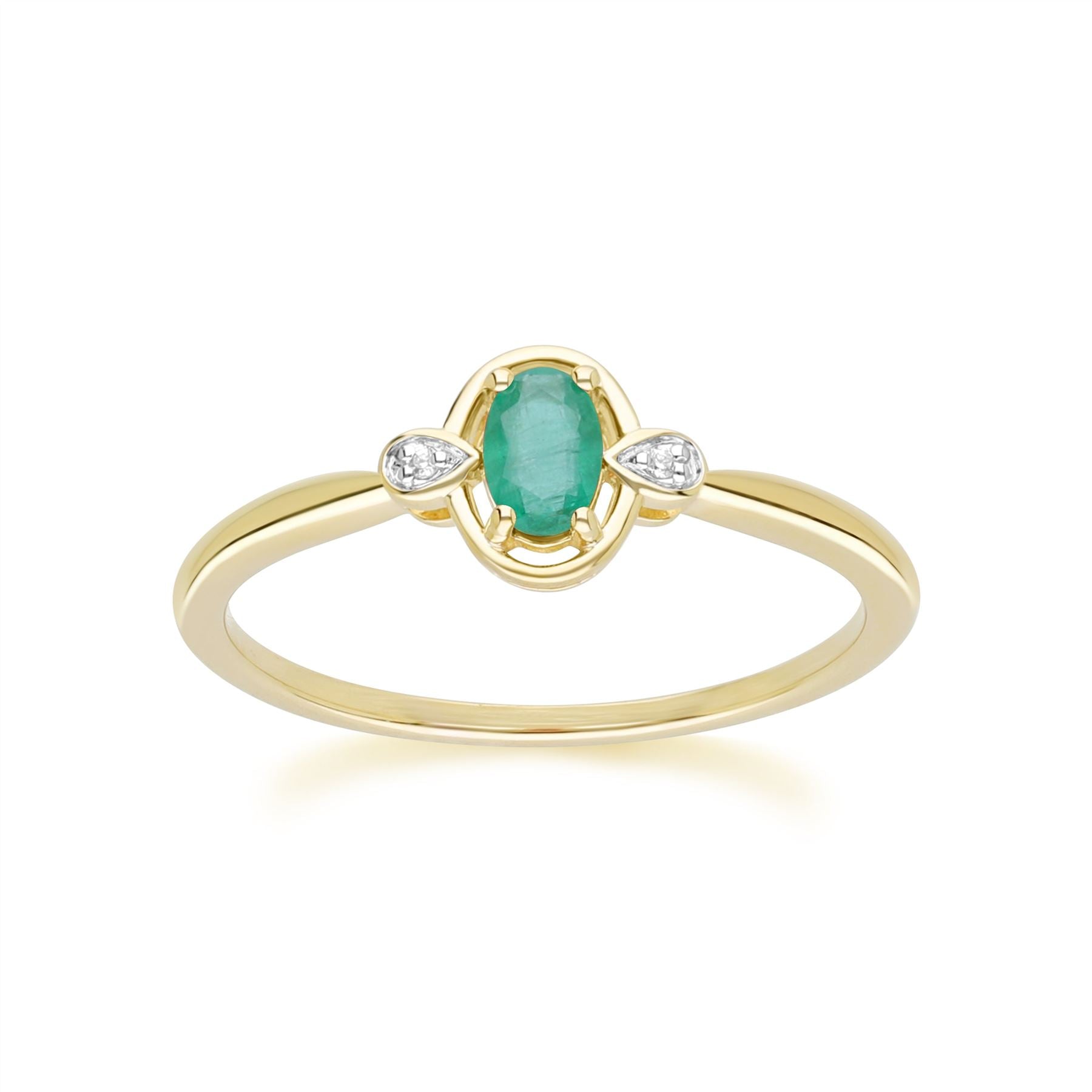Classic Oval Emerald & Diamond Ring In 9ct Yellow Gold