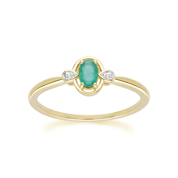 Classic Oval Emerald & Diamond Ring In 9ct Yellow Gold