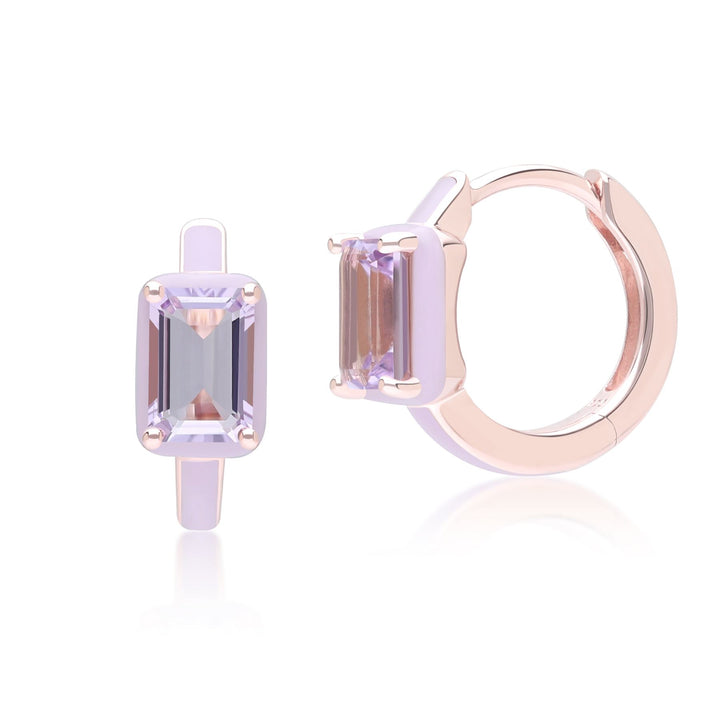 Siberian Waltz Violet Enamel & Octagon Amethyst Hoop Earrings In Rose Gold Vermeil