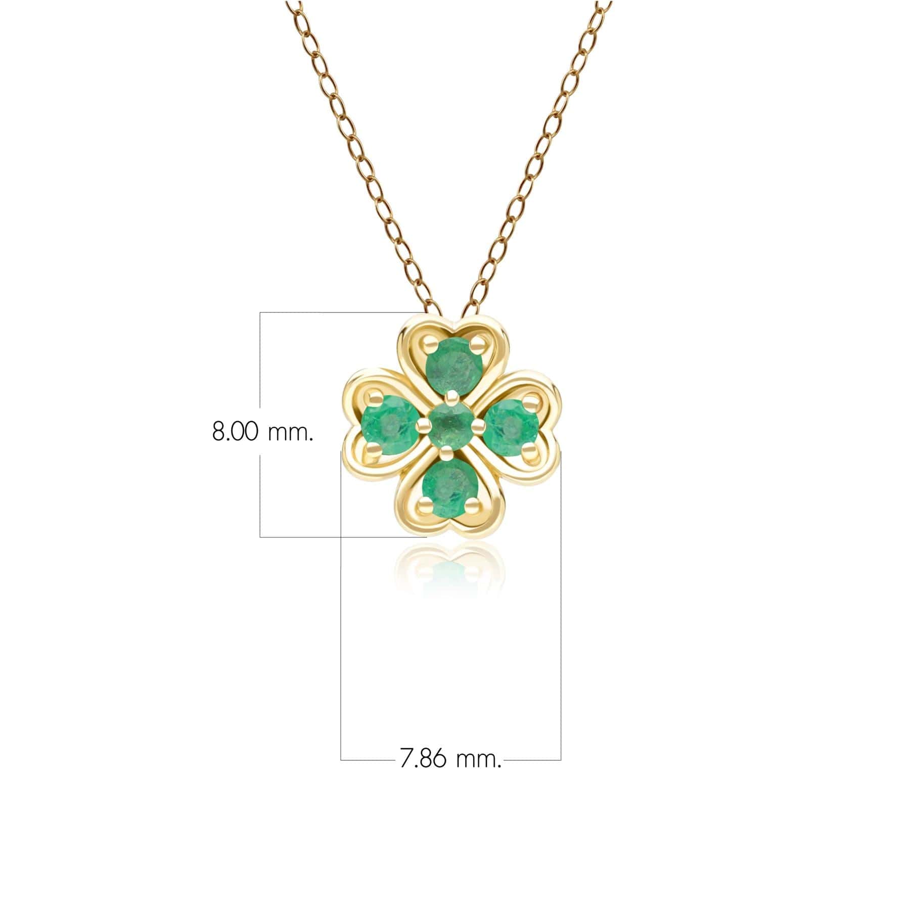 135P2127029 Gardenia Round Emerald Clover Pendant Necklace in 9ct Yellow Gold Dimensions