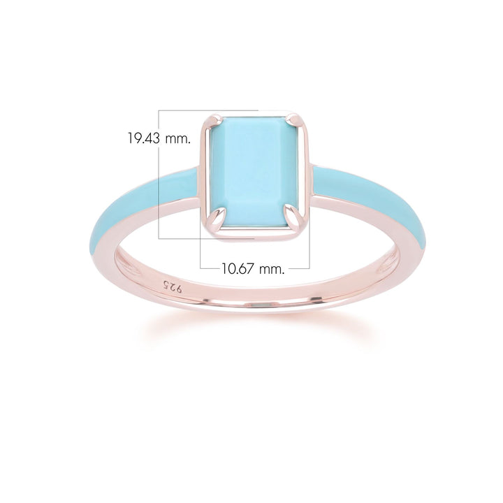 Siberian Waltz Blue Enamel & Octagon Turquoise Ring In Rose Gold Vermeil