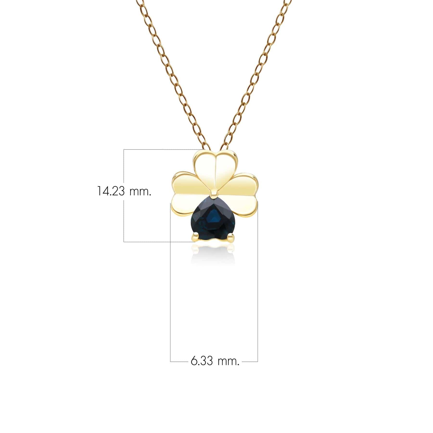 135P2126039 Gardenia Sapphire Clover Pendant Necklace in 9ct Yellow Gold Dimensions