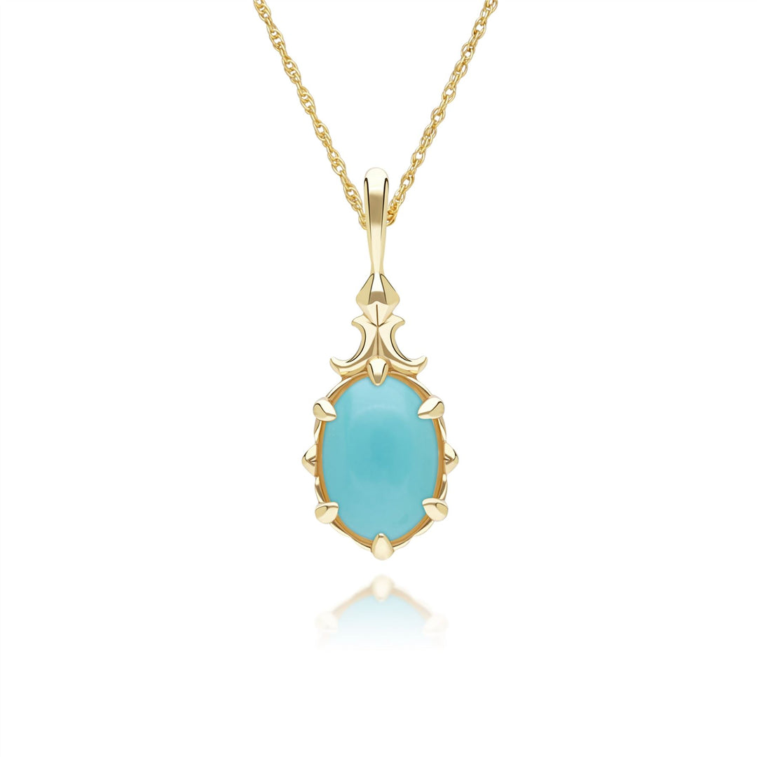 Classic Oval Turquoise Pendant Necklace in 9ct Yellow Gold