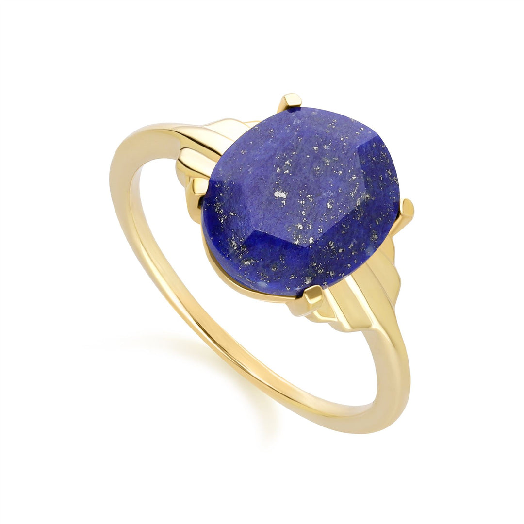 Grand Deco Oval Lapiz Lazuli Ring in Gold Vermeil