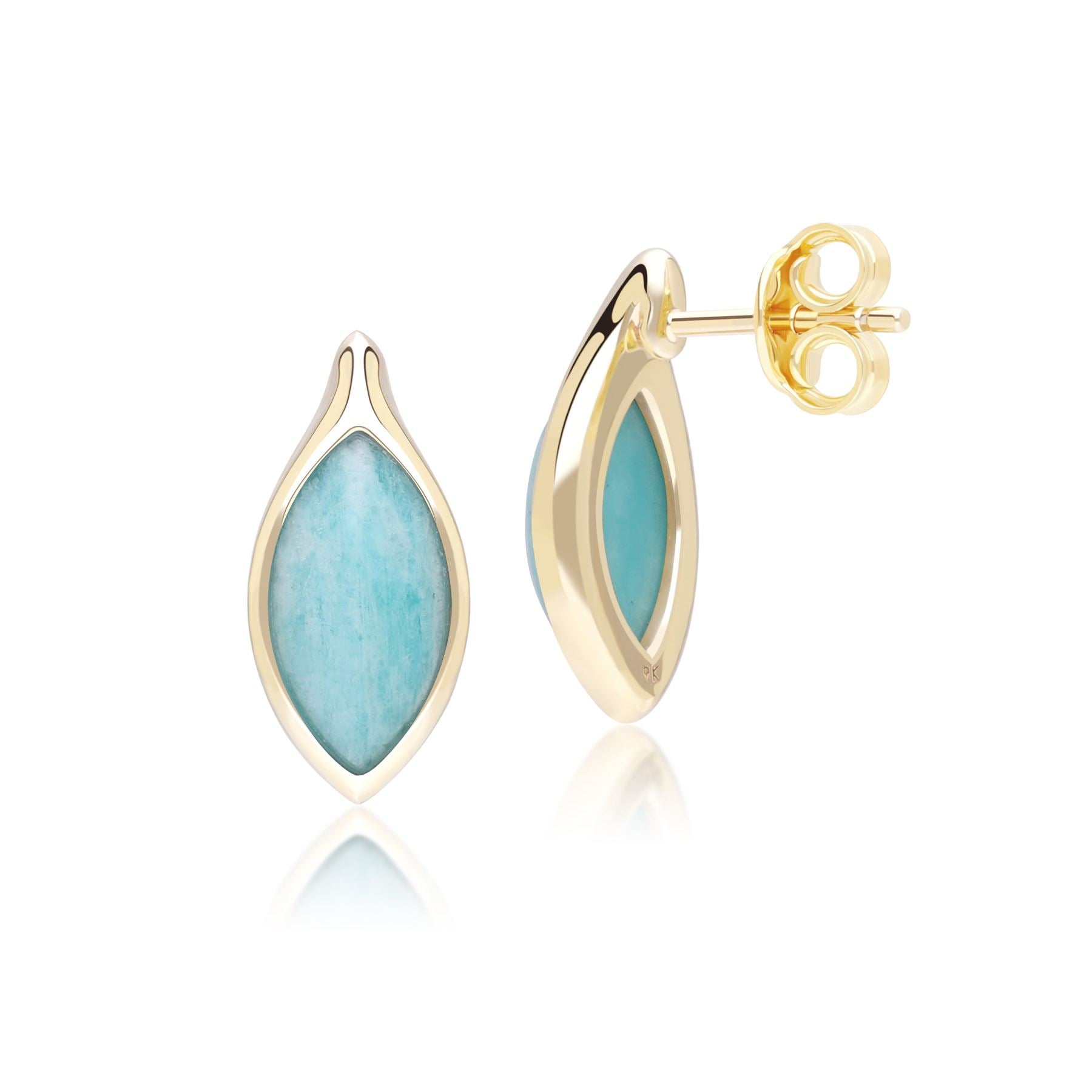 Classic Marquise Amazonite Stud Earrings in 9ct Yellow Gold