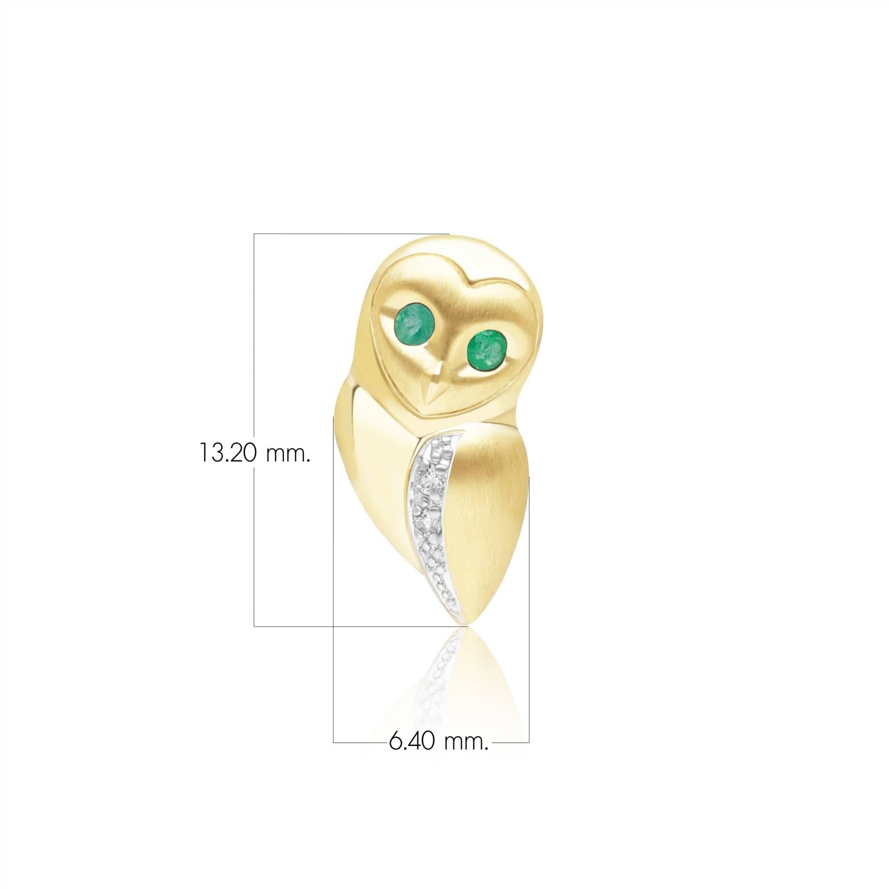 135T0004029 Gardenia Emerald and White Sapphire Owl Pin in 9ct Yellow Gold Dimensions