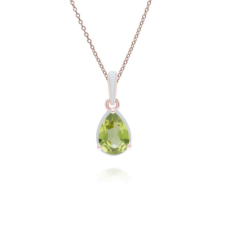 Siberian Waltz Green Enamel & Pear Peridot Pendant Necklace In Rose Gold Vermeil