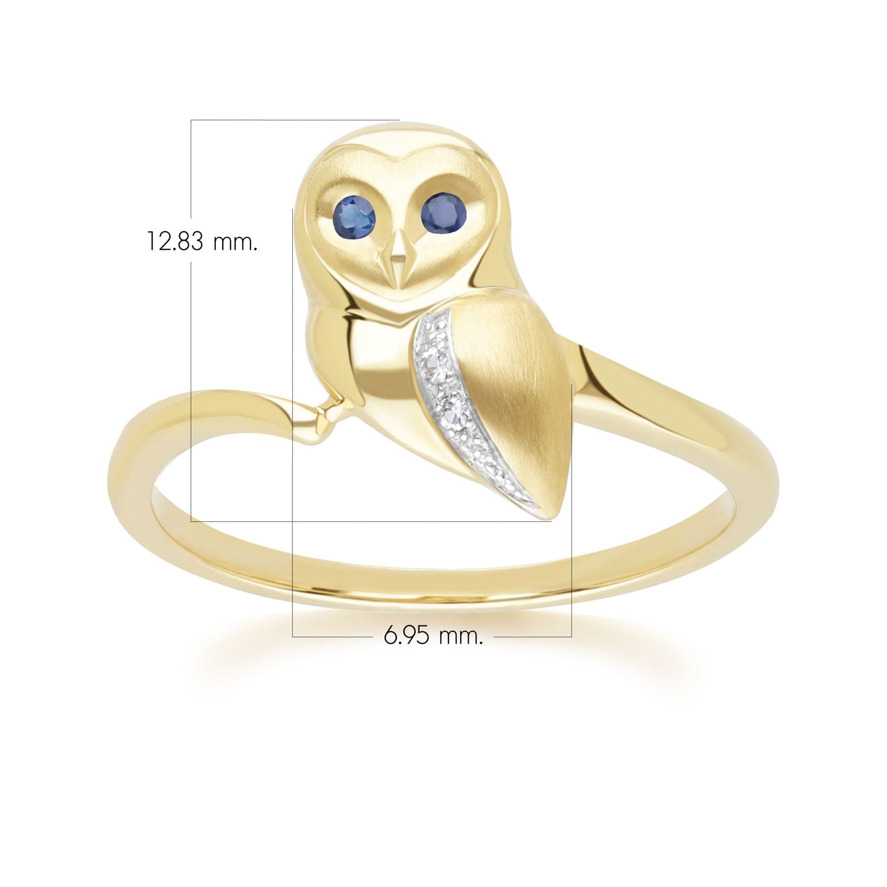135R2103039 Gardenia Sapphire and White Sapphire Owl Ring in 9ct Yellow Gold Dimensions