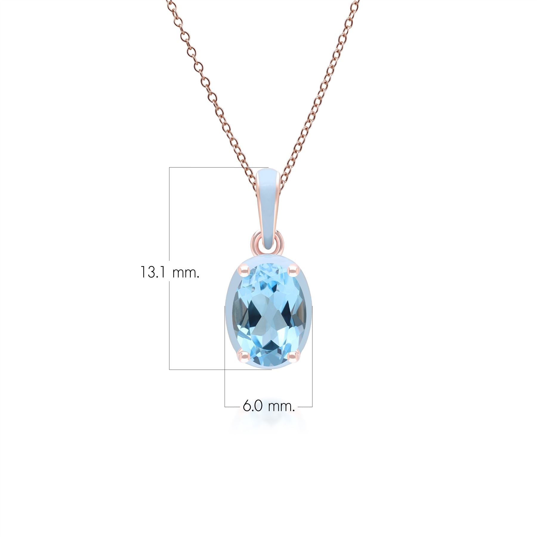 Siberian Waltz Blue Enamel & Oval Sky Blue Topaz Pendant Necklace In Rose Gold Vermeil