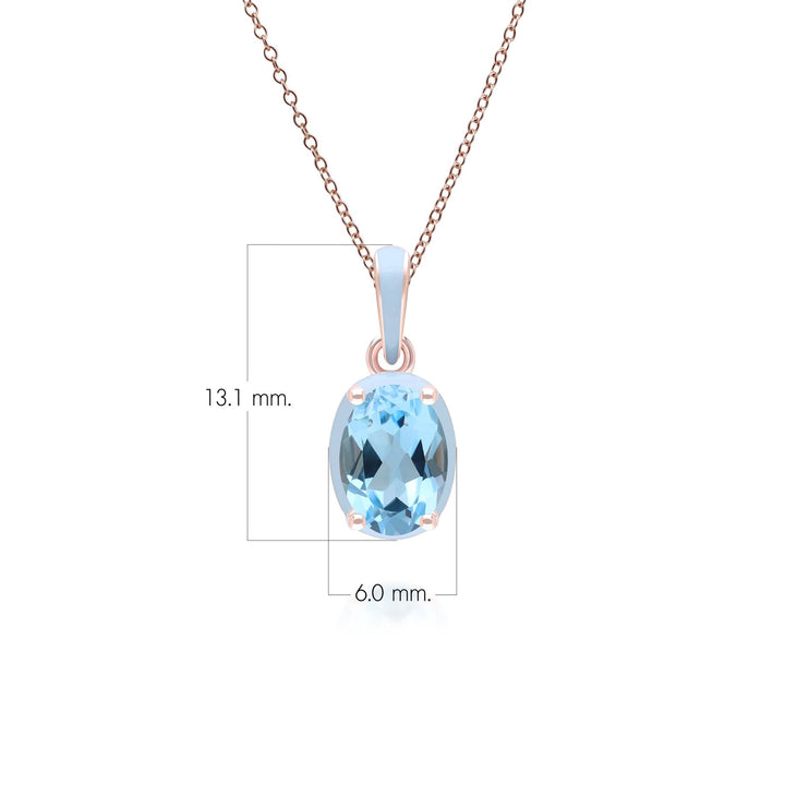 Siberian Waltz Blue Enamel & Oval Sky Blue Topaz Pendant Necklace In Rose Gold Vermeil