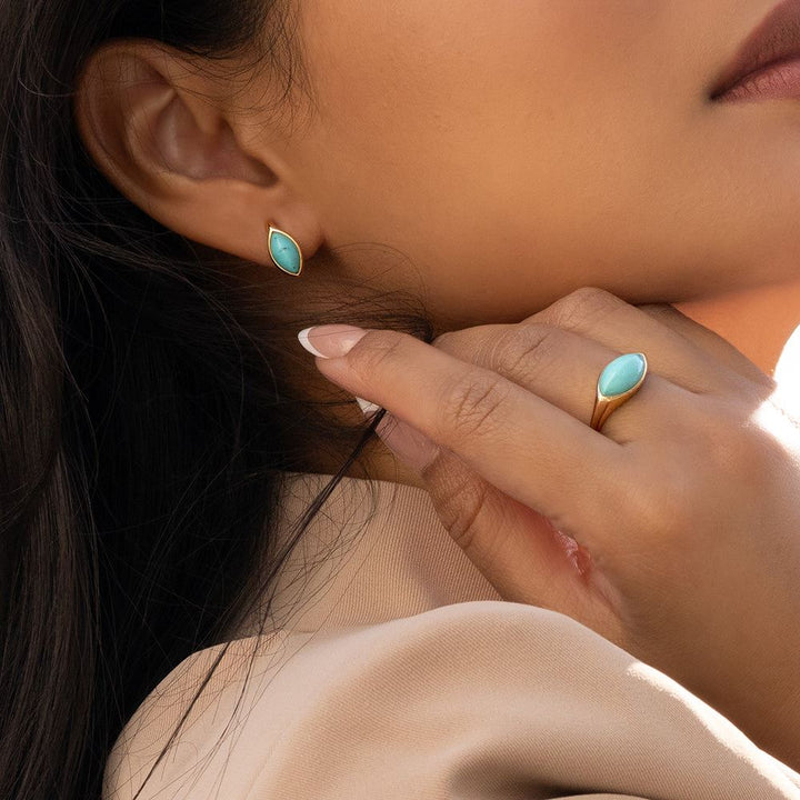 Classic Marquise Turquoise Stud Earrings in 9ct Yellow Gold