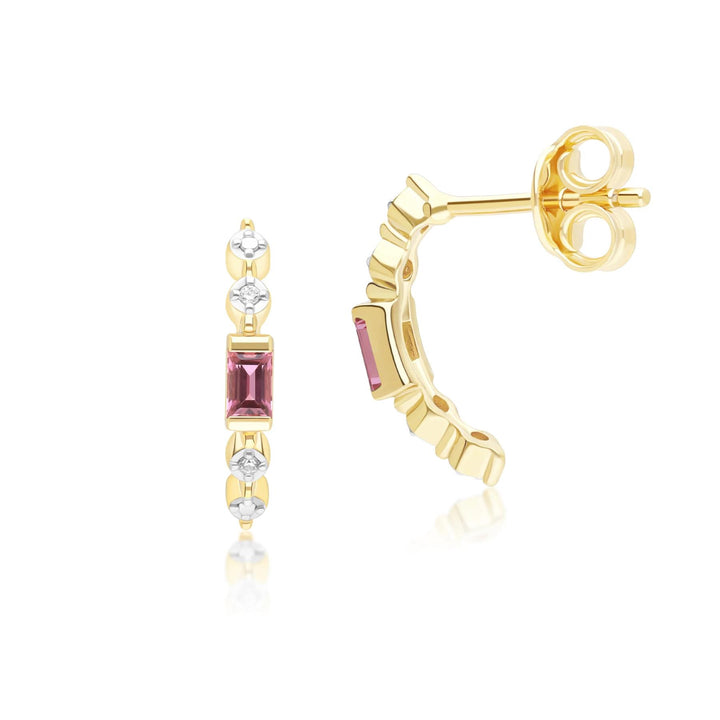 Classic Pink Tourmaline & Diamond Half Eternity Hoop Earrings in 9ct Yellow Gold