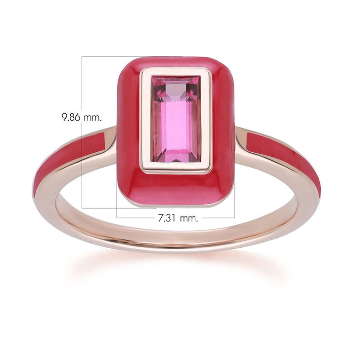 253R710490925 Siberian Waltz Pink Enamel & Baguette Rhodolite Ring in Rose Gold Plated Sterling Silver Dimensions