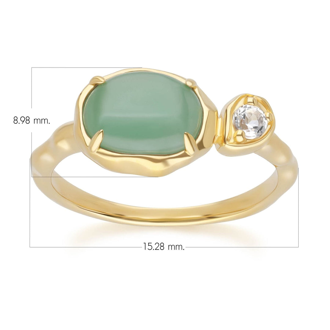 253R710302925 Irregular Oval Dyed Green Jade & Topaz Ring In 18ct Gold Plated SterlIng Silver Dimensions