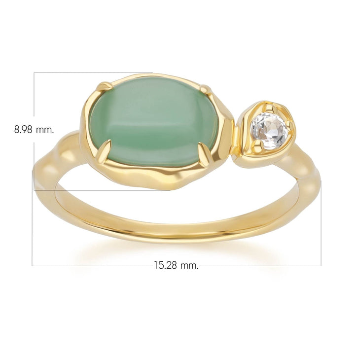 253R710302925 Irregular Oval Dyed Green Jade & Topaz Ring In 18ct Gold Plated SterlIng Silver Dimensions