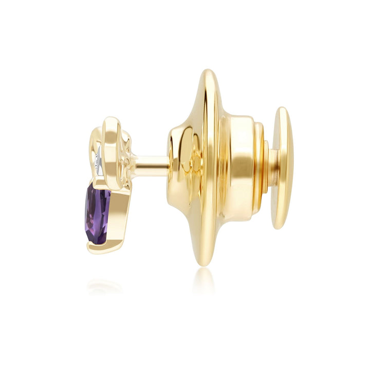 Honeycomb Art Nouveau Pear Shape Amethyst and Diamond Bee Pin in 9ct Yellow Gold
