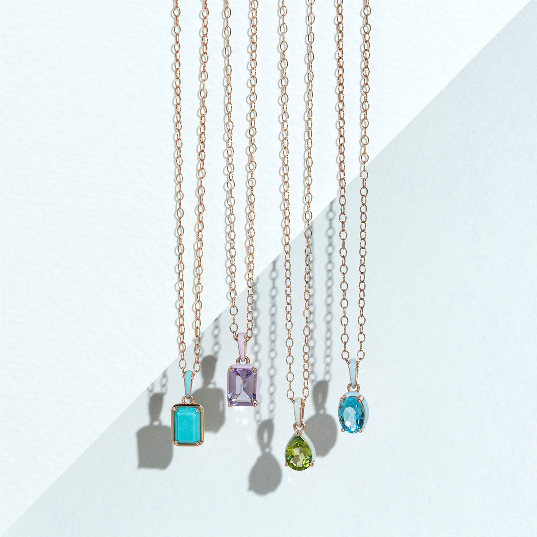 Siberian Waltz Blue Enamel & Octagon Turquoise Pendant Necklace In Rose Gold Vermeil