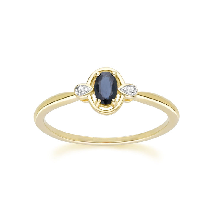 Classic Oval Sapphire & Round Diamond Ring In 9ct Yellow Gold