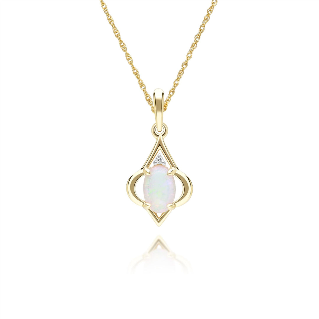 Classic Oval Opal & Diamond Pendant Necklace in 9ct Yellow Gold