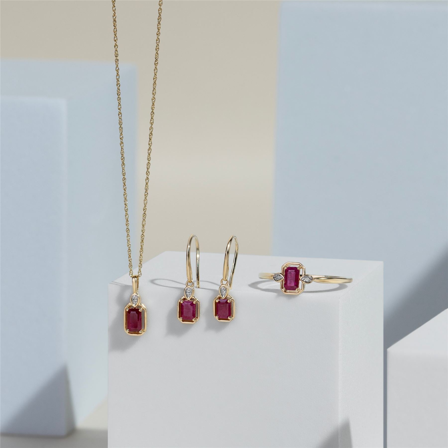 Classic Ruby Baguette & Diamond Ring In 9ct Yellow Gold