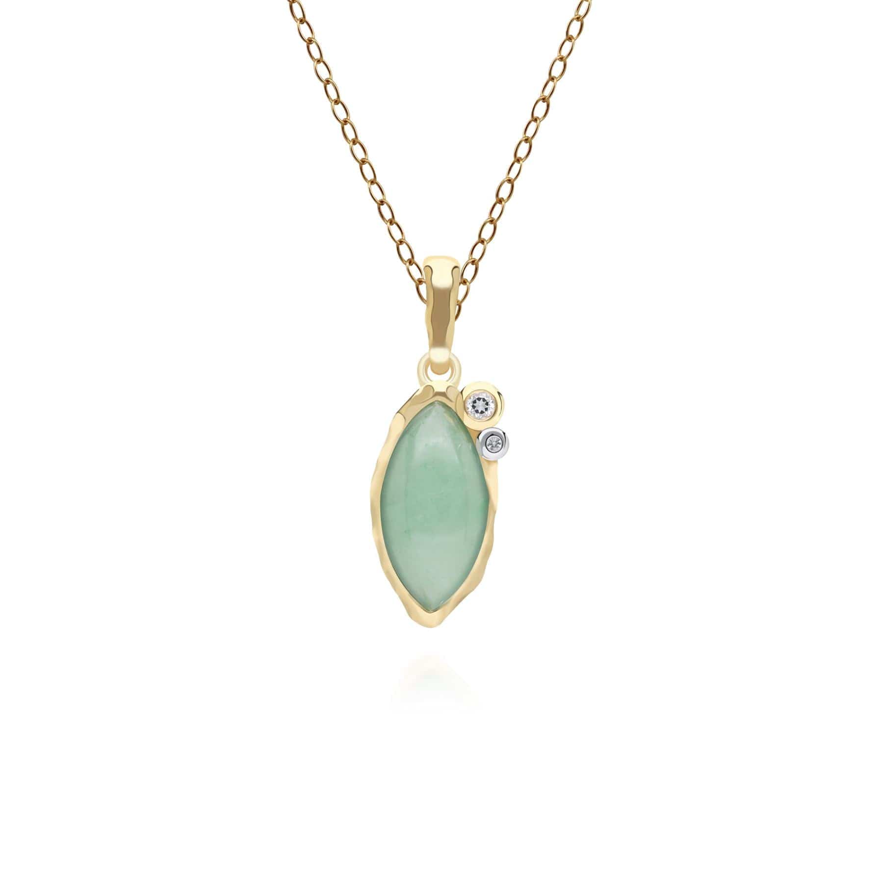 253P335202925 Irregular Marquise Dyed Green Jade & Topaz Pendant In 18ct Gold Plated SterlIng Silver Front