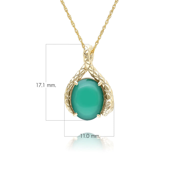 ECFEW™ Oval dyed green chalcedony tail and head set cabochon pendant in gold vermeil sterling silver