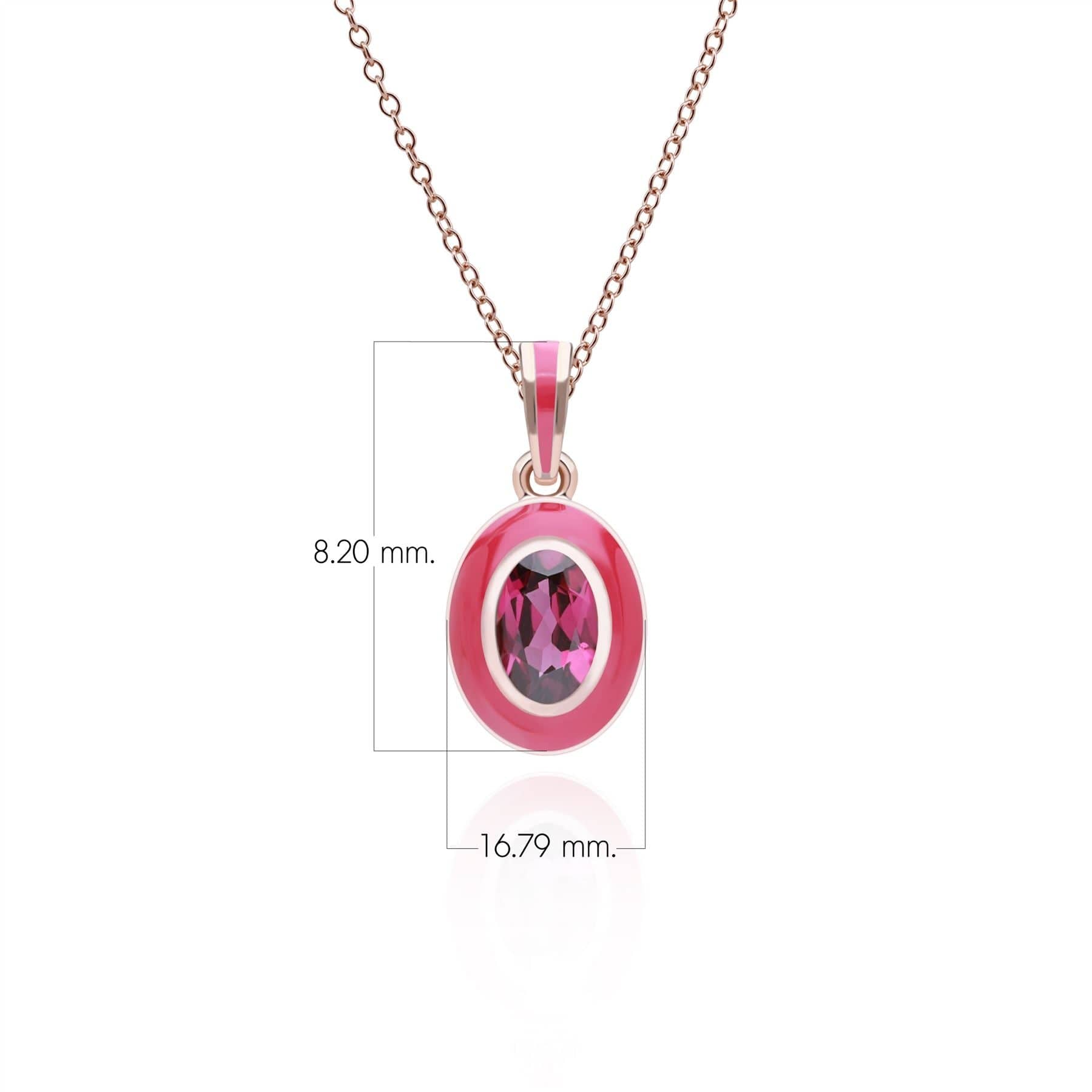 253P335690925 Siberian Waltz Pink Enamel & Oval Rhodolite Pendant in Rose Gold Plated Sterling Silver Dimensions