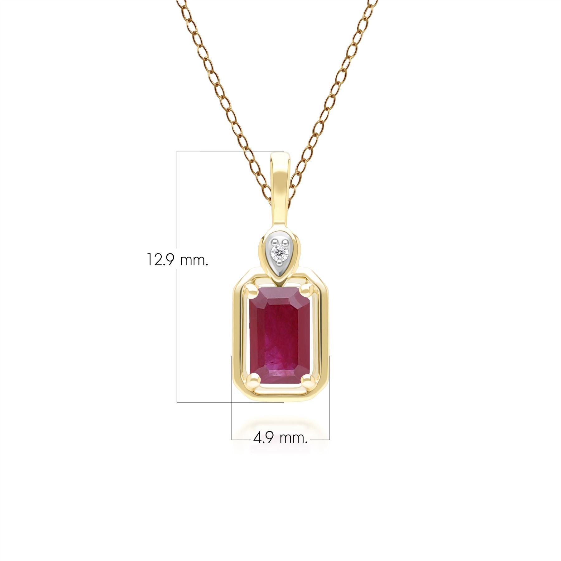 Classic Ruby Baguette & Diamond Pendant Necklace In 9ct Yellow Gold