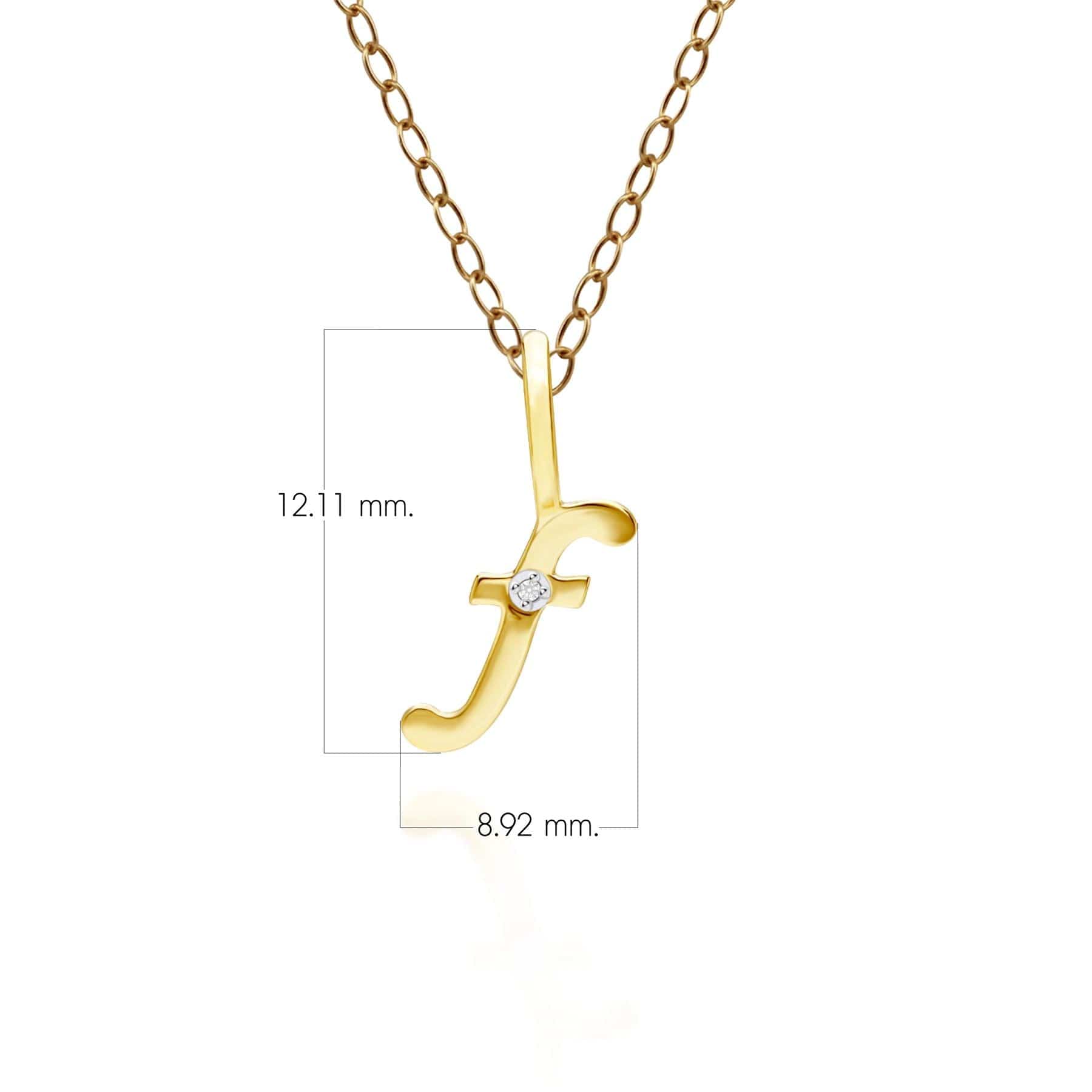 191P0777019 Alphabet Letter F Diamond pendant in 9ct Yellow Gold Dimensions