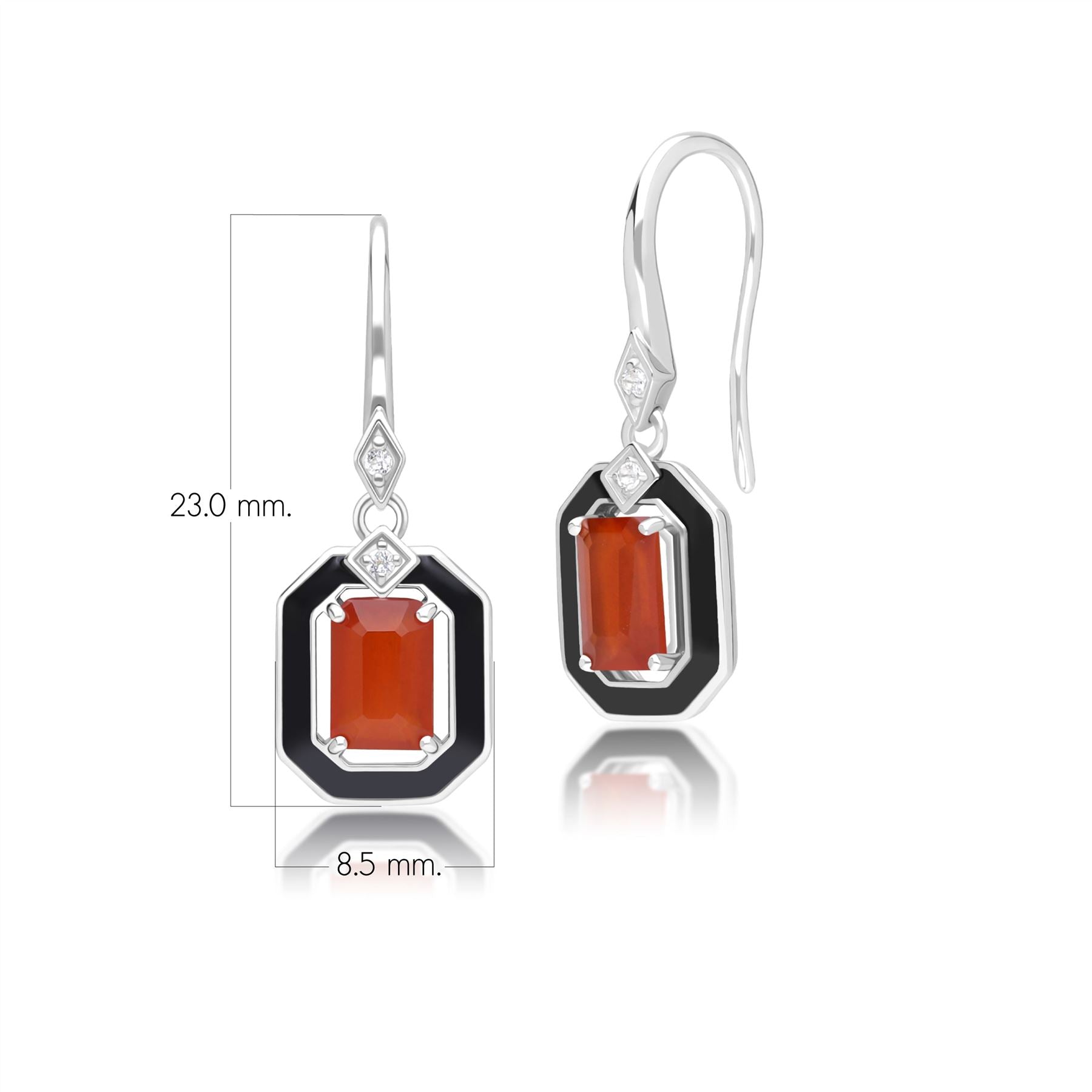 Grand Deco Black Enamel, Carnelian & Topaz Drop Earrings in Sterling Silver