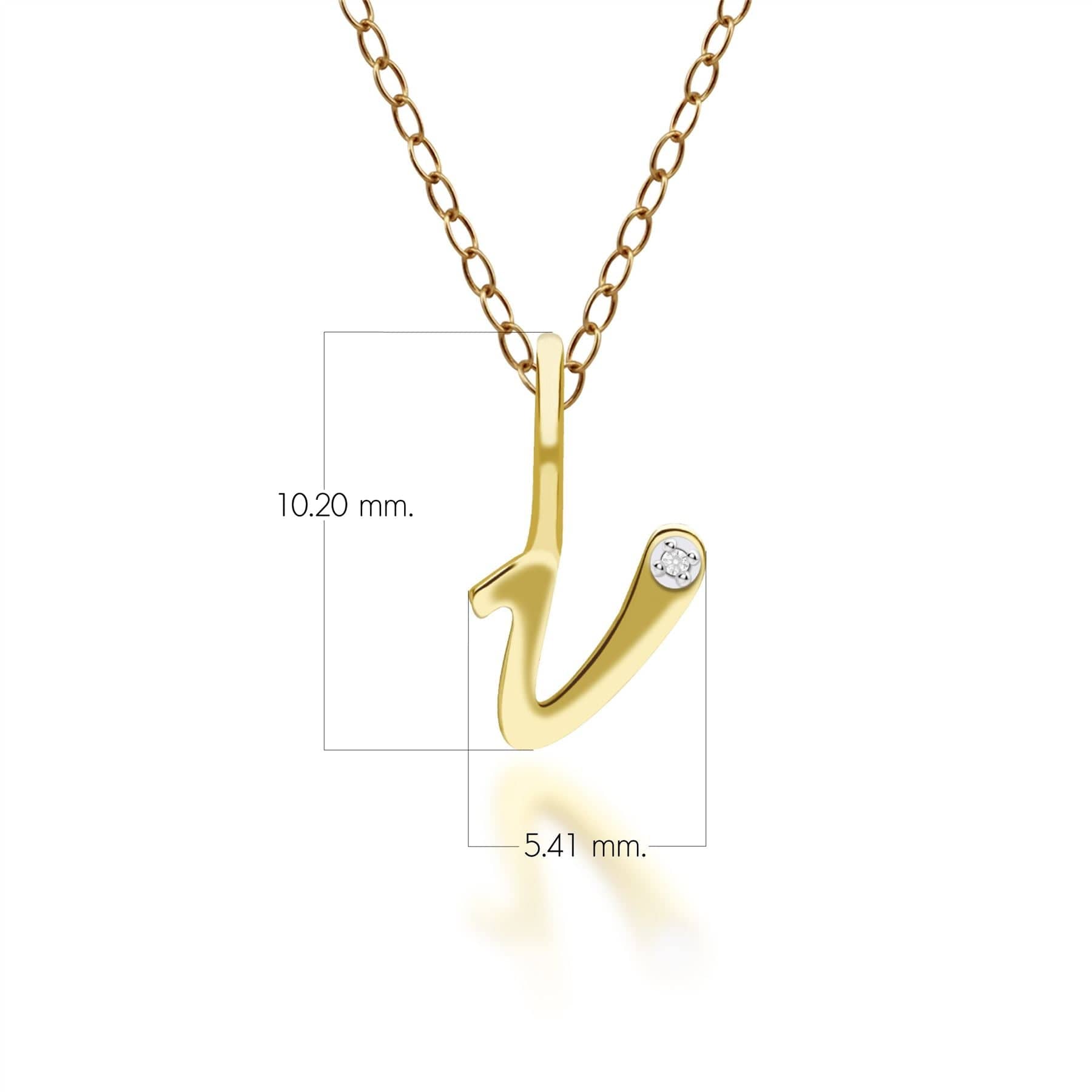 191P0793019 Alphabet Letter V Diamond pendant in 9ct Yellow Gold Dimensions