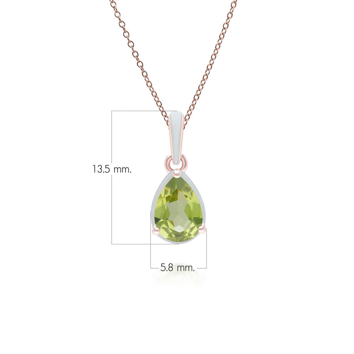 Siberian Waltz Green Enamel & Pear Peridot Pendant Necklace In Rose Gold Vermeil