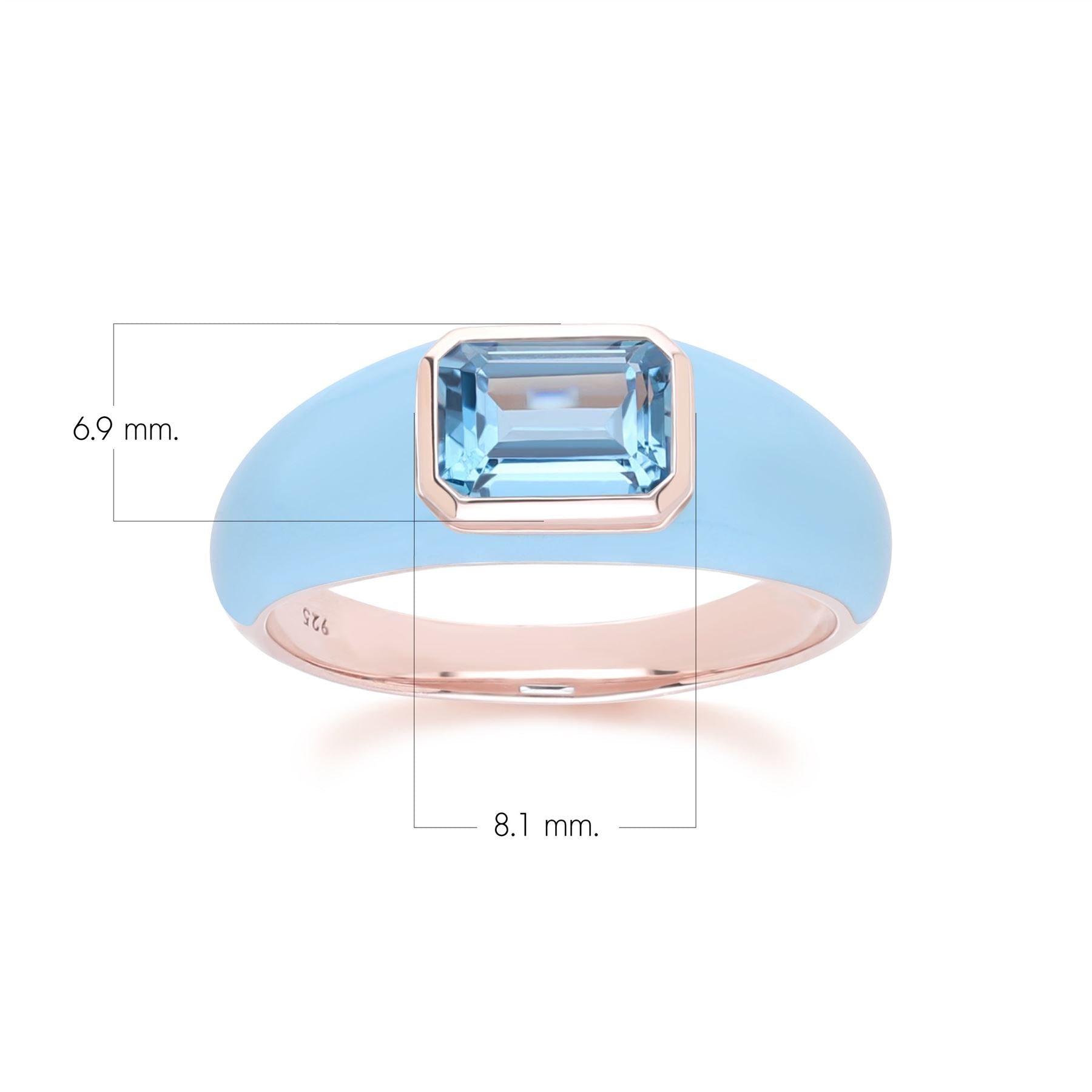 Siberian Waltz Blue Enamel & Octagon Sky Blue Topaz Ring In Rose Gold Vermeil